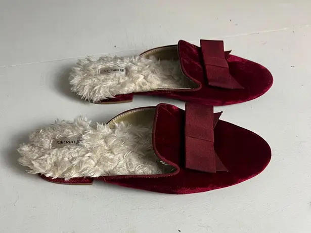 Birdies - The Phoebe Faux Fur Red Velvet Bow Tie Slip On Sandal