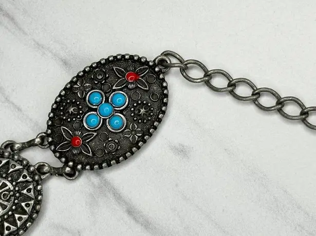 Western Faux Turquoise Coral Concho Chain Belt ✨ Silver