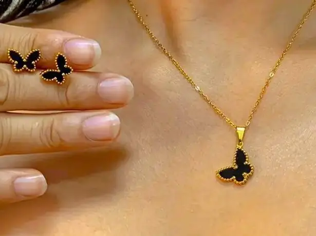 NWT 18k Gold plated sweet Black Butterfly Jewelry Set