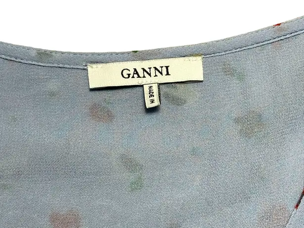 Ganni Serenity Blue Dainty Floral Georgette Wrap Top Blouse US S