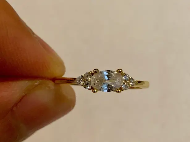 Sterling Silver Oval White Diamond Ring Size 7