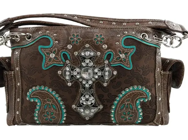Cross Brown Turquoise Western Women's Handbag Purse