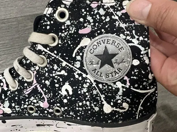 Converse  Run Star Women 6 Platform High Top Paint Splatter Black Canvas