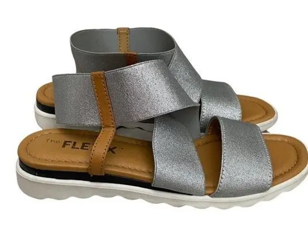 The Flexx Extra Women's Sandals Silver Elastic Ankle Strap Open Toe Slip On