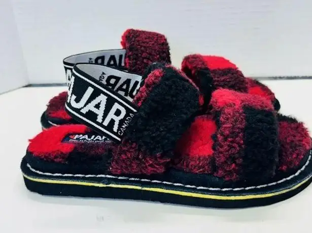 Pajar Canada Mara Strap Plaid Faux Fur Slingback Slippers Lumberjack- Size 5.5
