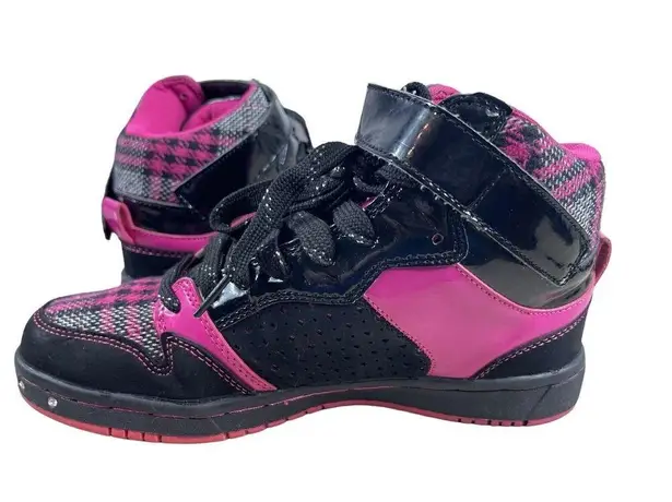 Q Factor Y2K 90s Rave Black Pink Plaid Front High Top Jewel Skater Sneakers 6