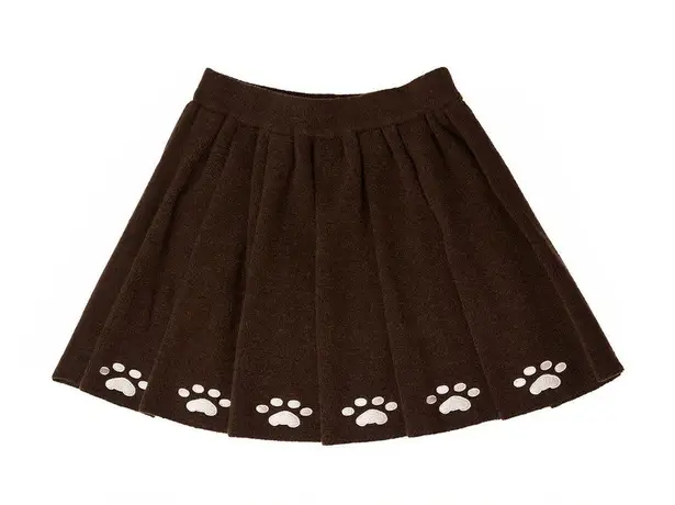 Kina and Tam The Paws Pleat Skirt Brown Dog Paw Wool Blend Womens Size XXL