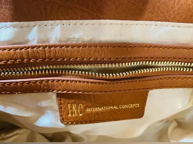 INC International Concepts Willow cognac leather crossbody hippie saddle bag Brown