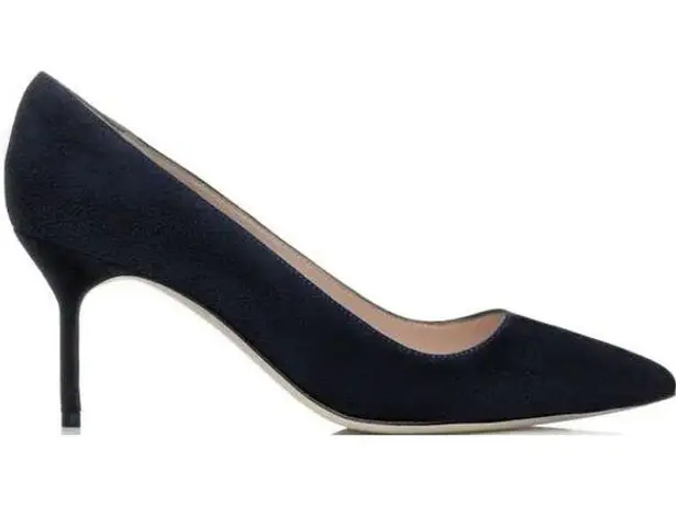 Manolo Blahnik BB 70 Pumps Suede Pointed Toe Stiletto High Heel Slip On Navy 10