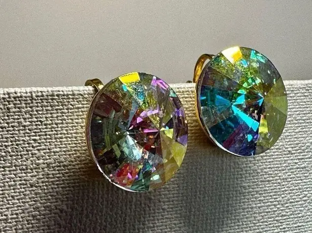 Weiss Aurora Borealis crystal vintage clip on earrings