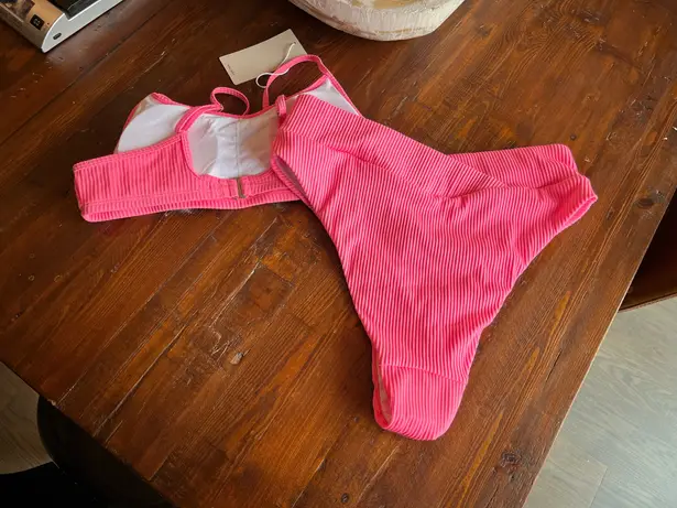Halara Bright Pink Bikini Ribbed Crossover Bikini Swimsuit M/L New