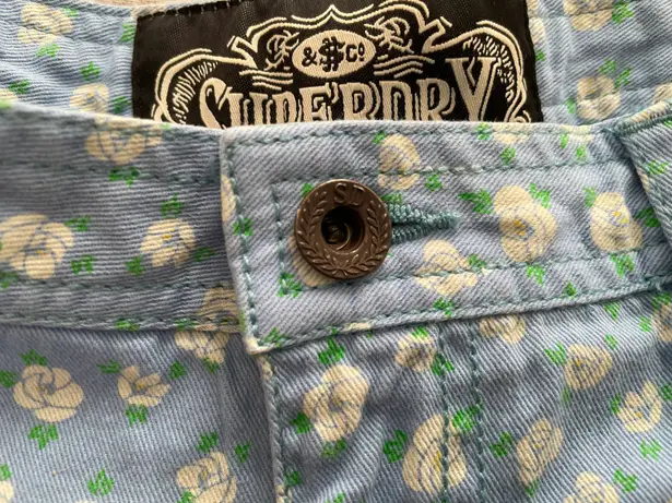 Superdry NWT Bluebell Light Blue Ditsy Floral Embroidered Shorts with Pockets, size S