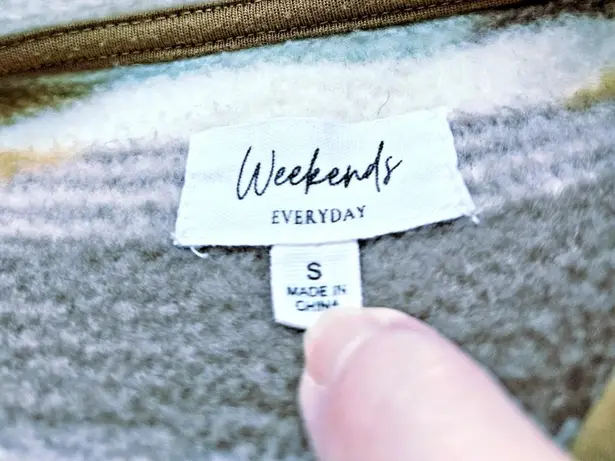 Weekends Everyday Sage Brown Aztec Southwest Sherpa Fleece Jacket Women's S