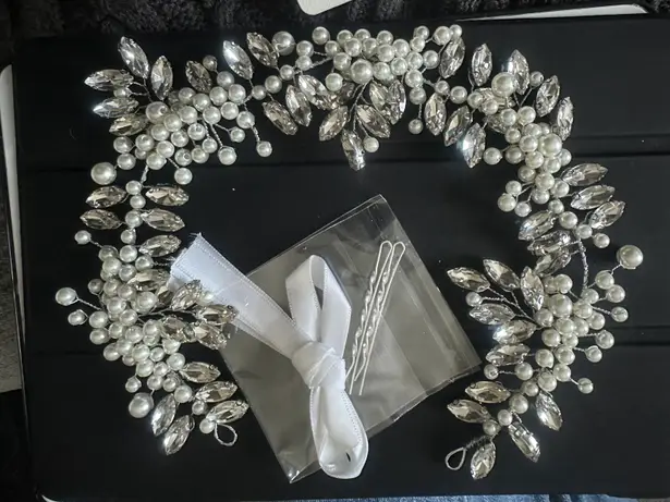 Headband Wedding Pearl Bridal Headdress Pearl Headpiece Rhinestone Leaf Silver