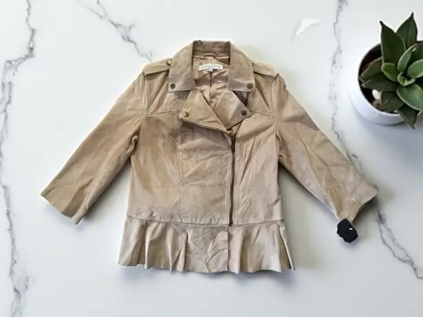 Pamela McCoy Women's Light Brown Leather Jacket 3/4 Sleeve RN#98393 Size S