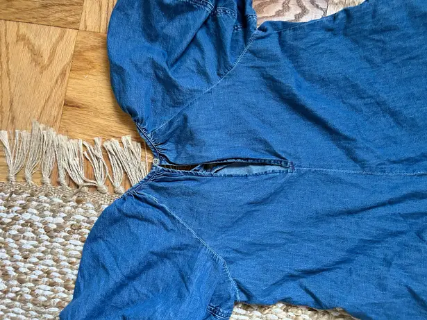 ASOS  DESIGN soft denim romper with balloon sleeves in dark mid blue thumbnail 12