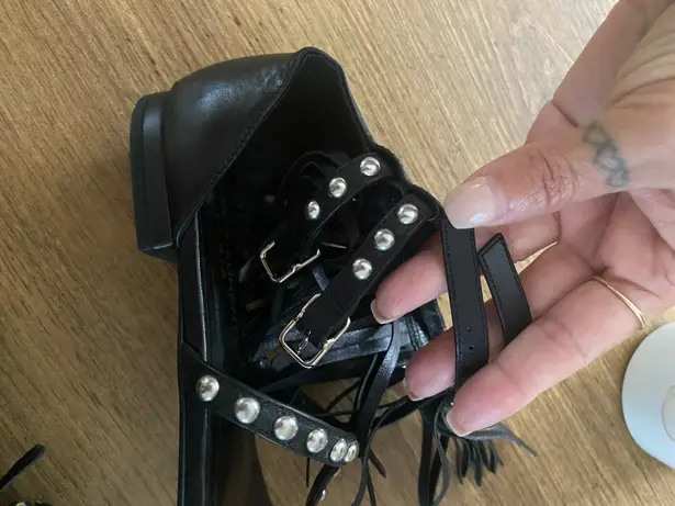 Saint Laurent Paris Nu Pieds Fringe & Studded Black Sandals