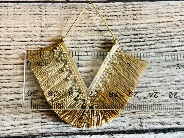 Brand New Tan Fringe Chevron Dangle Gold Tone Earrings Costume Jewelry Buy 3/$21