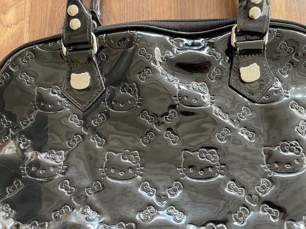 Hello Kitty Sanrio Black Patent Embossed Dome Tote Handbag Pink Inter Loungefly 