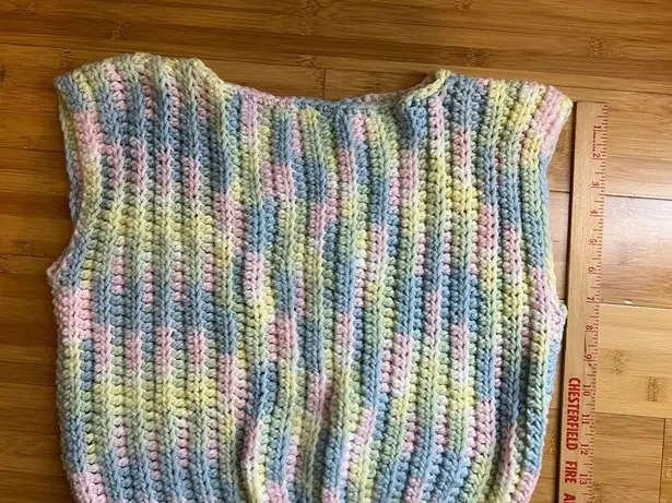 Handmade Women’s Pastel Multicolor Knit Pullover Sleeveless Sweater Vest|Size:S