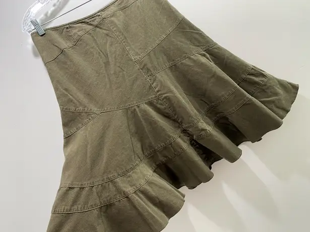 DKNY Y2K  Jeans Vintage low rise ruffle skirt flare pleated midi skirt retro in Olive green.