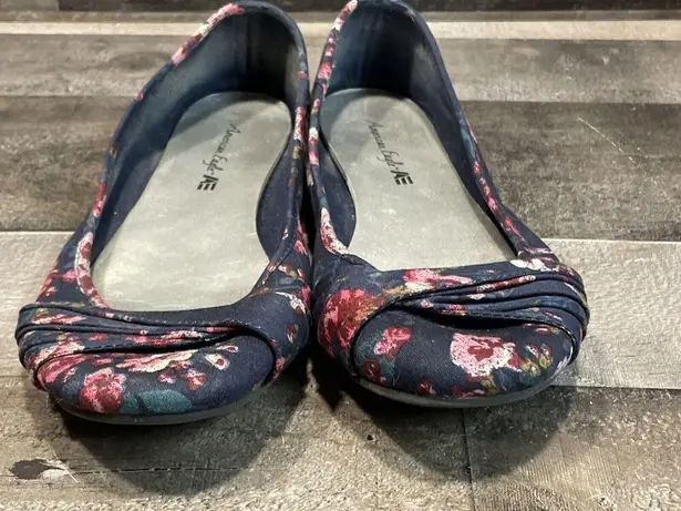 American Eagle  Women's Shoes Floral Flats Ladies Shoe Blue/Pink Size 8