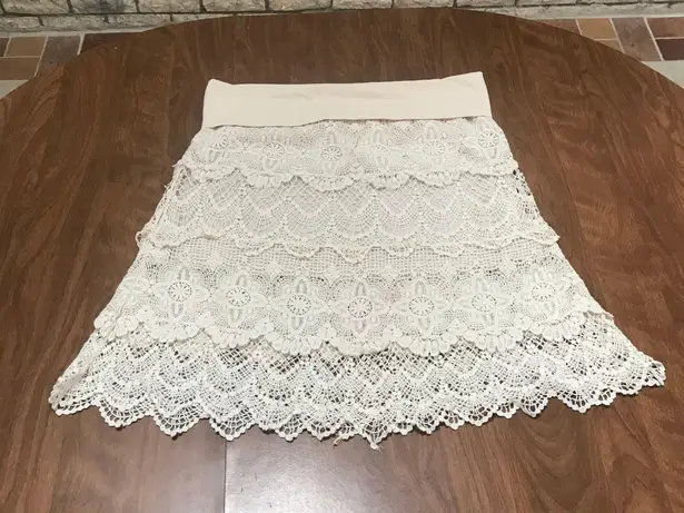 Solitaire By Ravi Khosla Beige Netted Mini Skirt