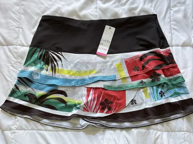 NWT Lucky In Love Tennis Golf Skort Skirt Black Stretch Womens Size XL Tropical