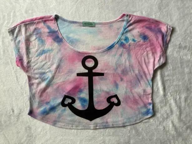Workshop Anchor Tie Dye Short Sleeve Crop Top in Pink/Blue/White - Size Medium