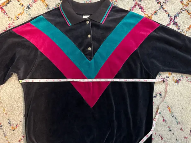Jantzen Vintage 80s Retro Velour Chevron Snap Crewneck - Grey/Teal/Magenta - S