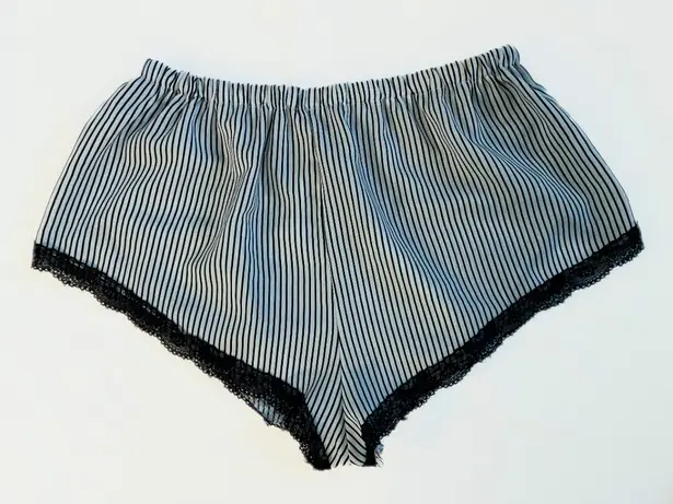 Black & White Pinstripe Lace Trim Sleep Shorts