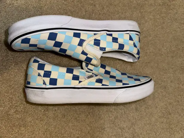 Vans Blue/Off White Checkered Slip-Ons