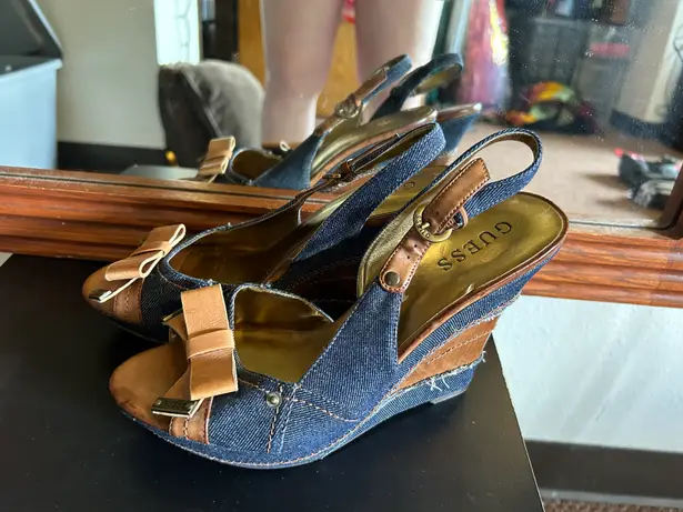 Guess Y2K  Denim & Leather Wedges