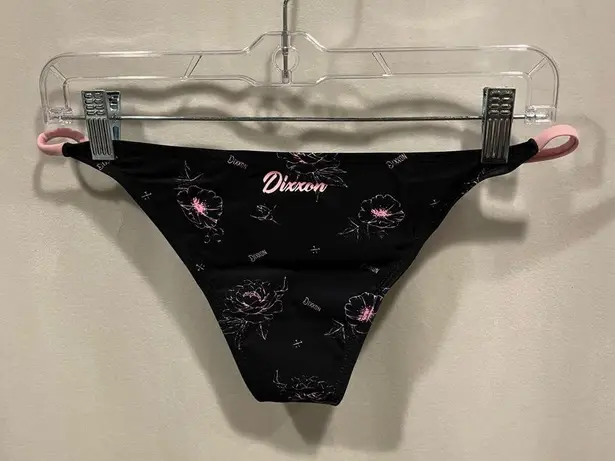 DIXXON NWT black pink peonies skimpy cheeky bikini tanning swim bottoms pool Size XL