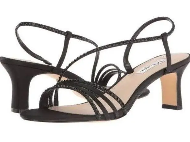 Nina Gerri Strappy Black Rhinestone Heeled Sandals Size 7.5 NIB