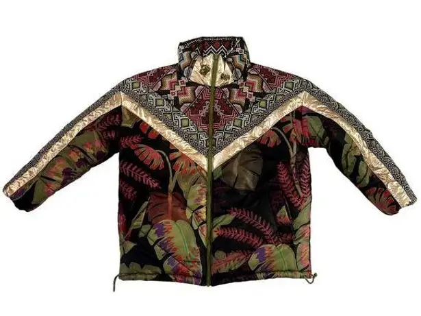 Farm Rio Tropical Puffer Metallic Coat Jacket Multicolor Size XS