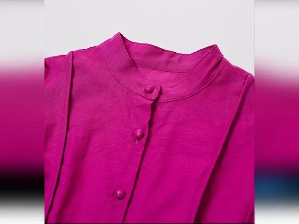 Chicwish NWT CHIC WISH Lantern Sleeve Button Down Linen-Blend Midi Dress in Magenta Sz M