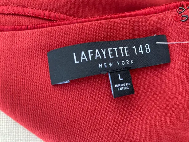 Lafayette 148 Brick Red Orange Ponte Knit Paneled Dress Short Sleeve Boat Neck L