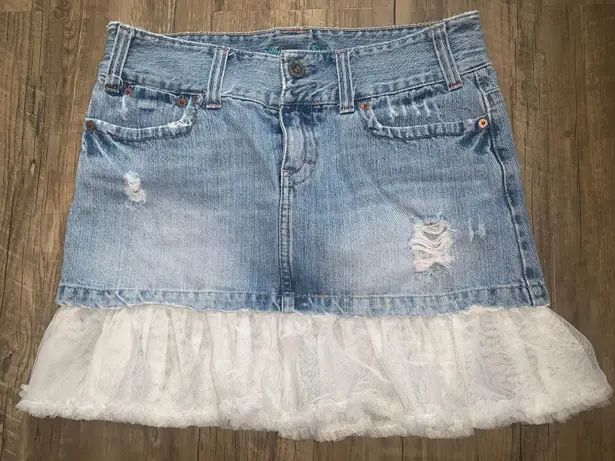 American Eagle Lace Trim Denim Mini Skirt 6