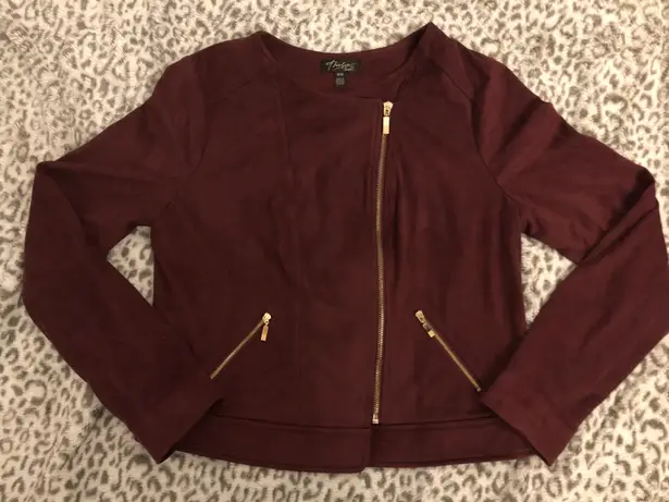 Thalia Sodi Faux Suede Moto-Jacket In Napa Wine Medium