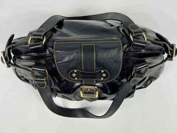 Longchamp Black Patent Leather Dual Handle Satchel Shoulder Bag