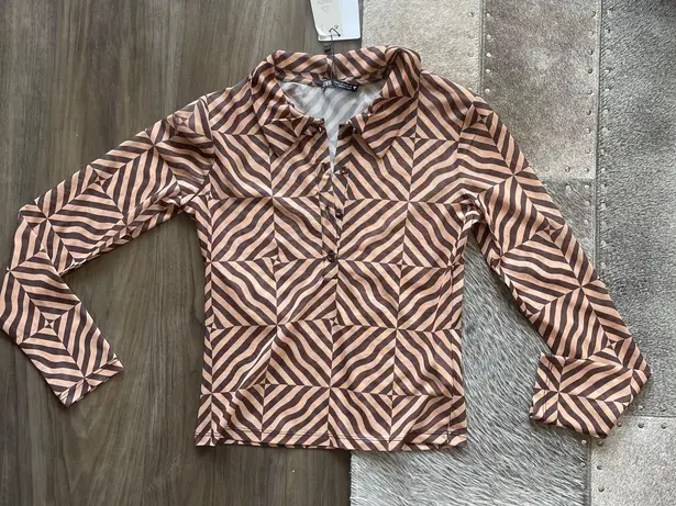 ZARA trippy design sheer top in brown