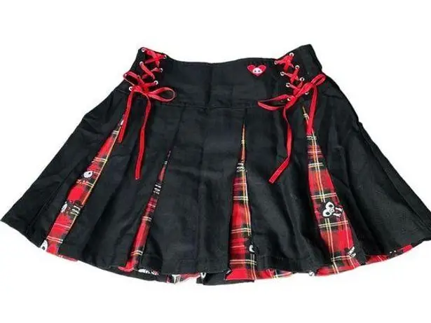 Hot Topic  Skelanimals Plaid Contrast Pleated Unicorn Skull Skirt Black Red Small