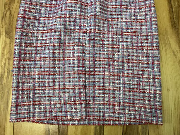 J.Crew  Tweed Blue And Pink Woven Pattern Sheath Dress Sz 00 With Fringe