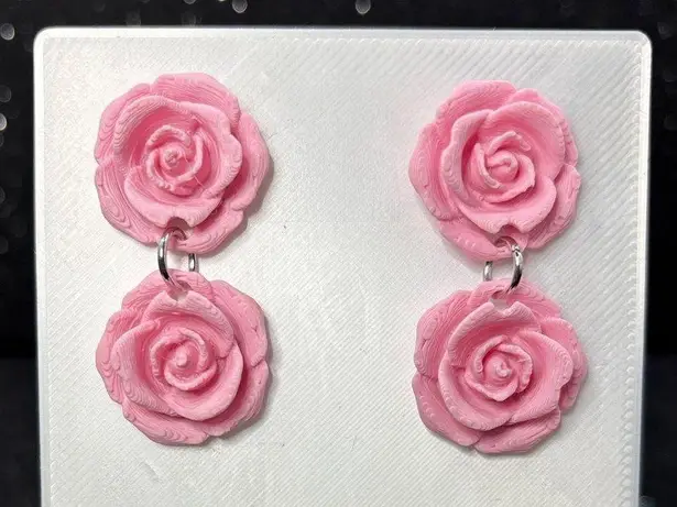 Pink Rose Dangle Earrings