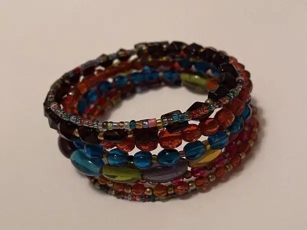 Women’s Stretchy Spiral Bracelet Cuff Beaded Multi Color Glass Bead