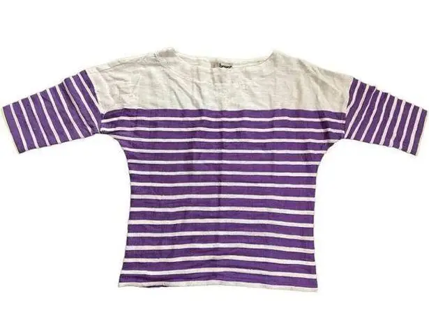 Lemlem purple white striped quarter sleeve merino blend shirt small