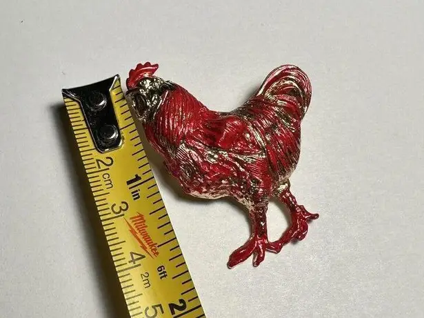 Rafaelian Bird Rooster Chicken Brooch Pin Red Paint / Gold Tone