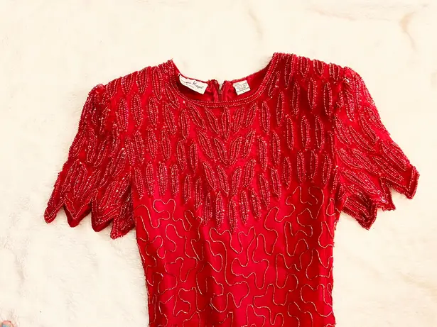 Beaded Sequin Flapper Vintage Dress Red Size L