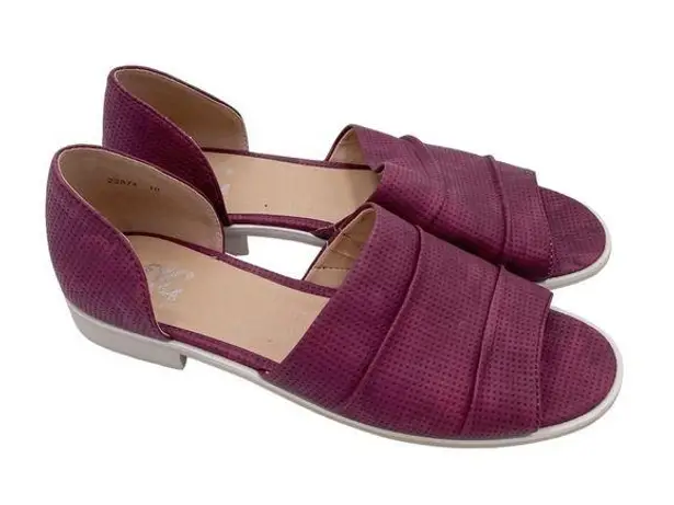 Journee Collection Helena Open Toe Flats Wine Maroon Laser Cut Women's Size 10